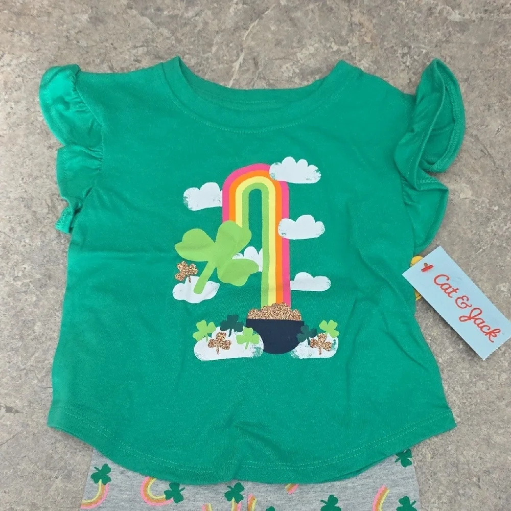 (J66) Cat & Jack Green St Patrick's Day Kids Matching Set 12 Mths